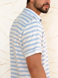 CAMISA MC LINHO BLEND LISTRAS - BRANCO C AZUL BB