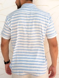 CAMISA MC LINHO BLEND LISTRAS - BRANCO C AZUL BB
