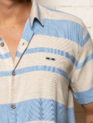 CAMISA MC LINHO BLEND LISTRAS - MESCLA C AZUL