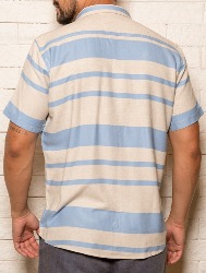 CAMISA MC LINHO BLEND LISTRAS - MESCLA C AZUL